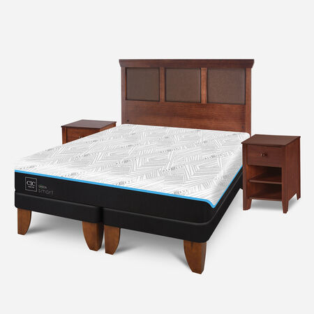 Cama Europea 2 Plazas Infinity Green Base Dividida + Set Torino Caramel