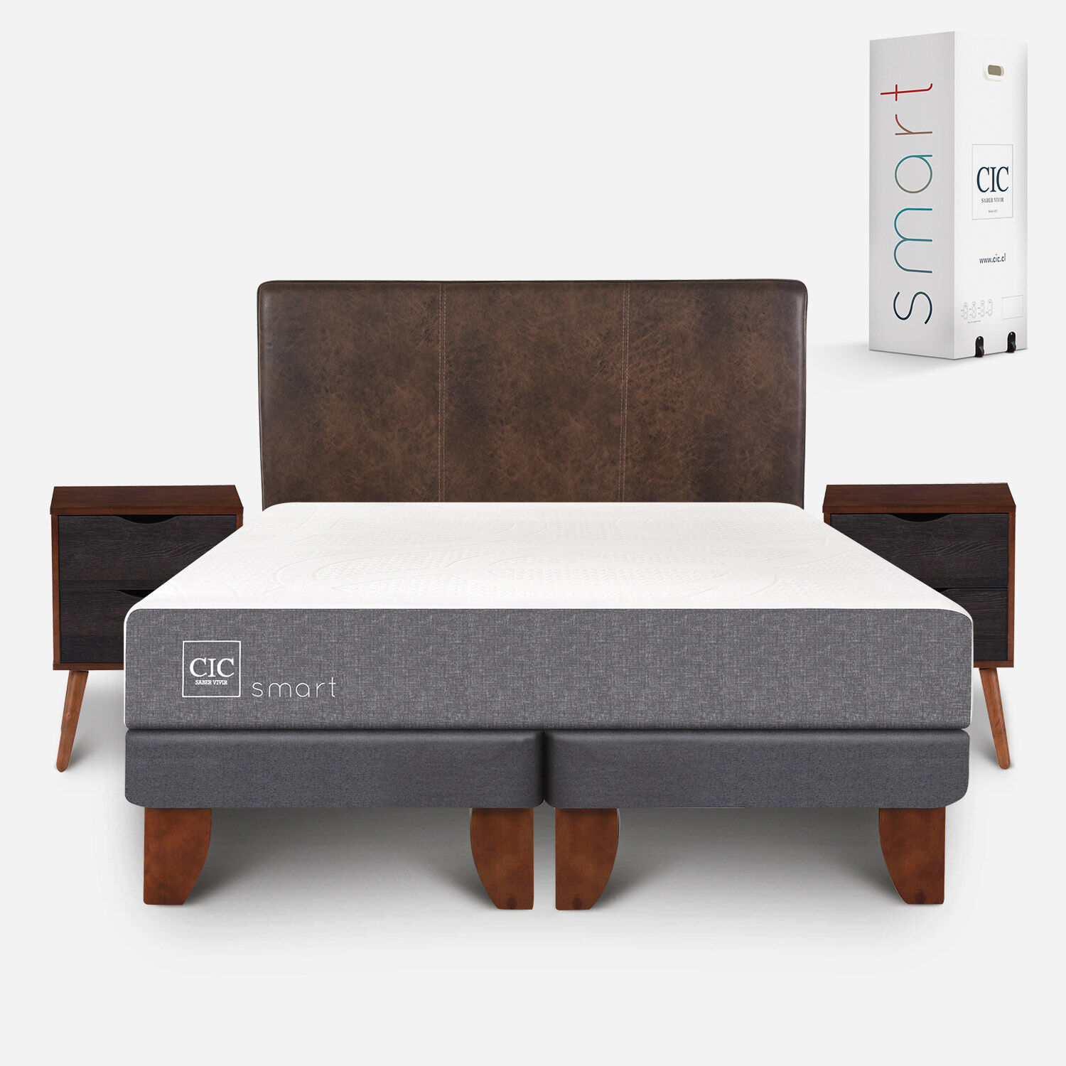 Cama Europea 2 Plazas Smart Base Dividida + Set Baker