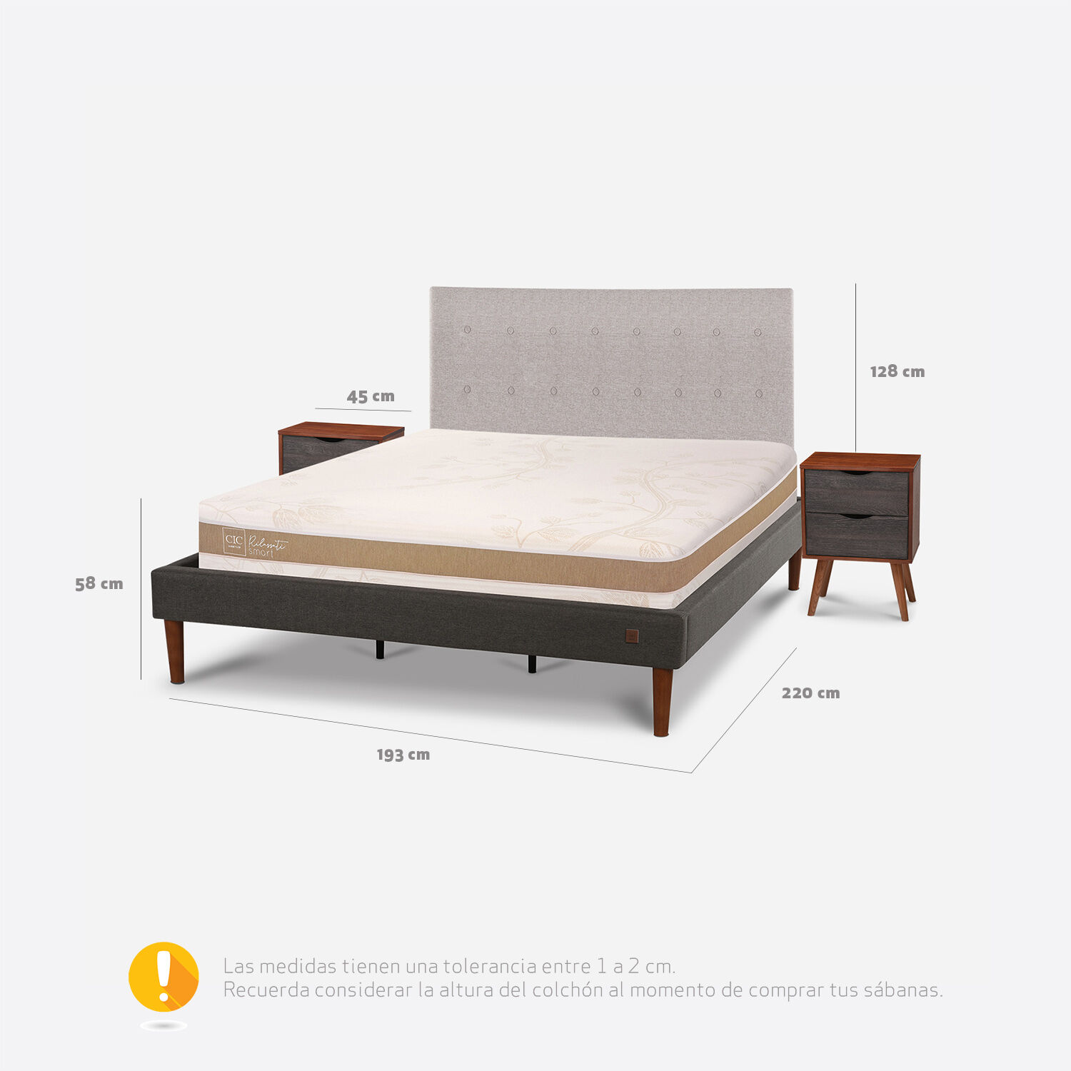 Cama Europea Curve King Rilassati Infinity + Set Tigris
