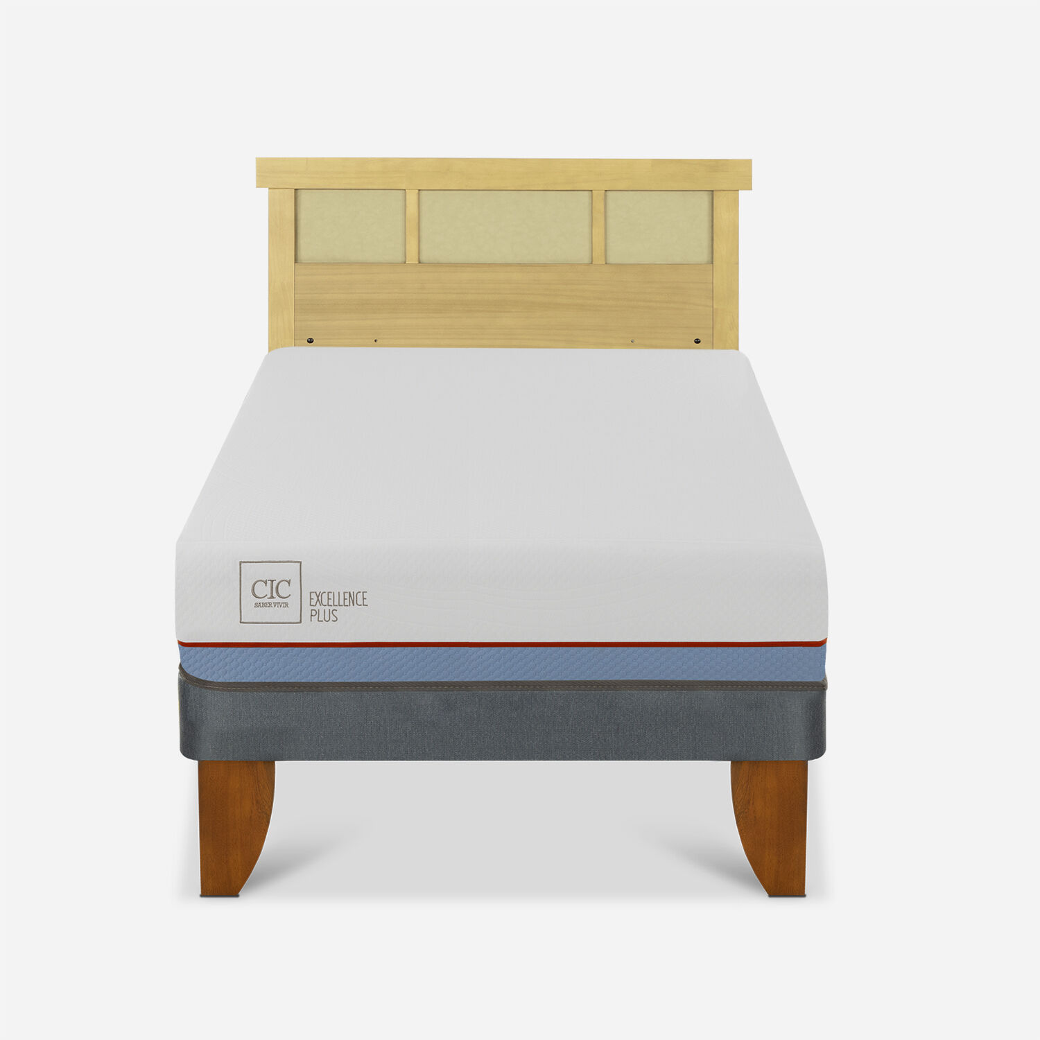 Cama Europea 1,5 Plazas Excellence Plus + Respaldo Dubl&iacute;n Mostaza