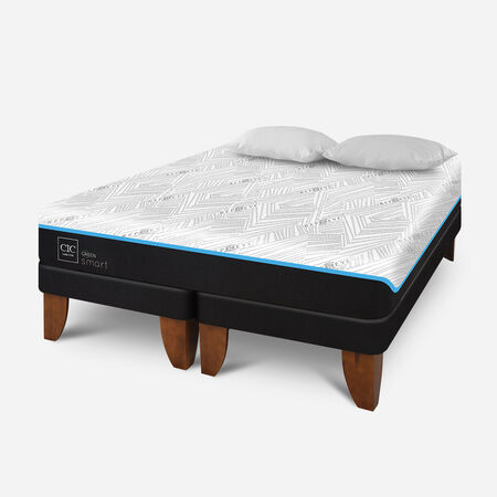 Cama Europea 2 Plazas Infinity Green Base Dividida + Almohadas Viscoel&aacute;sticas