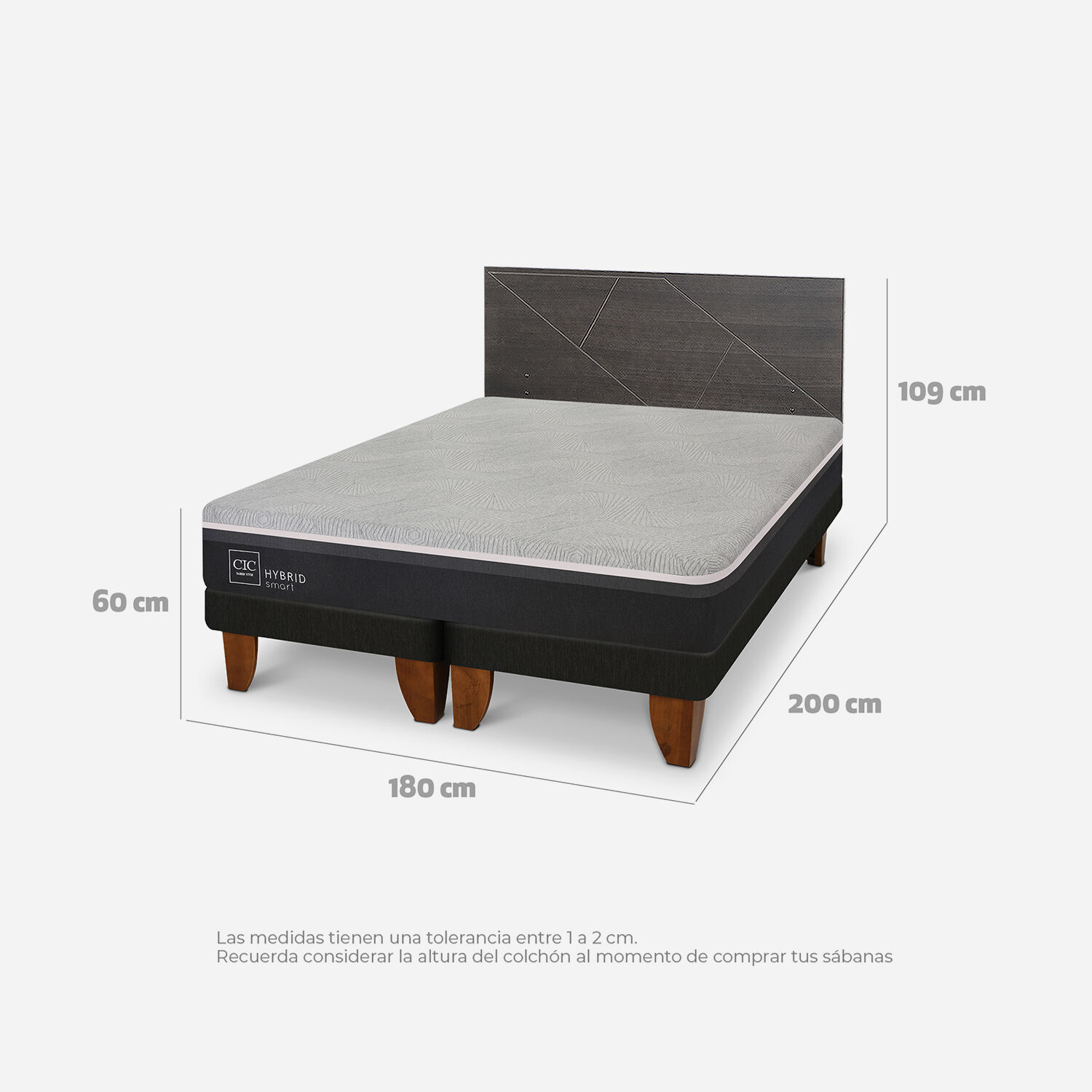 Cama Europea King Hybrid + Set Villarrica Gris