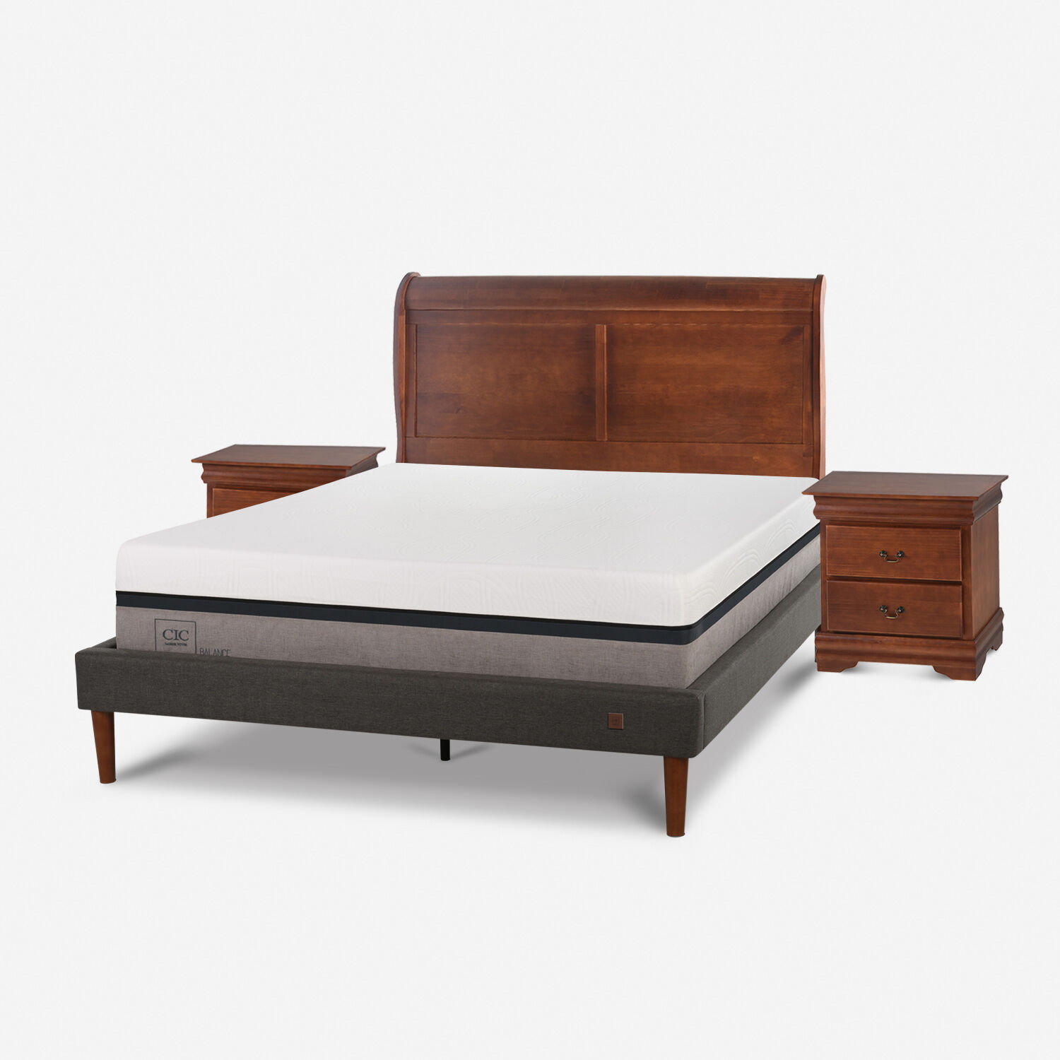 Cama Europea Curve 2 Plazas Balance + Set Miro