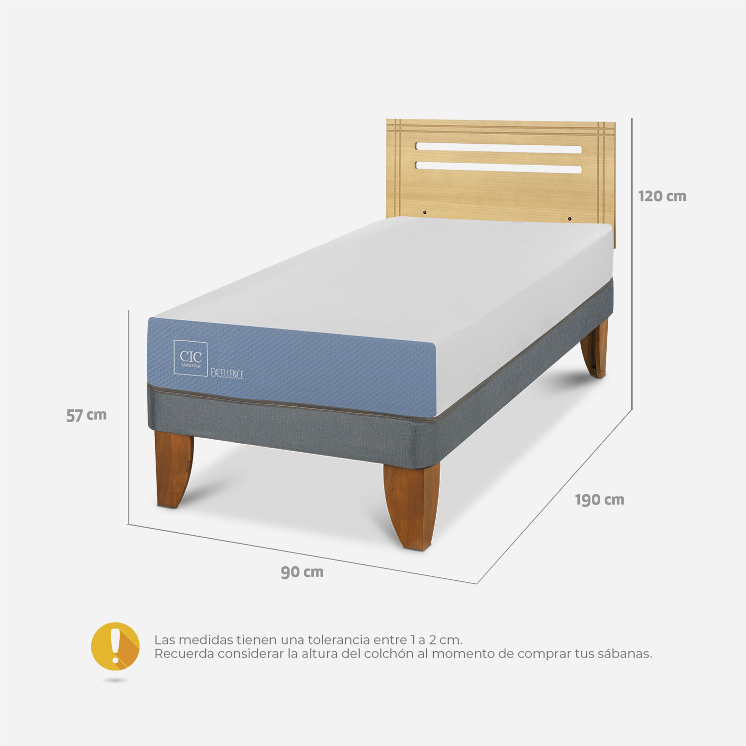 Cama Europea 1 Plaza Excellence + Respaldo Múnich Mostaza