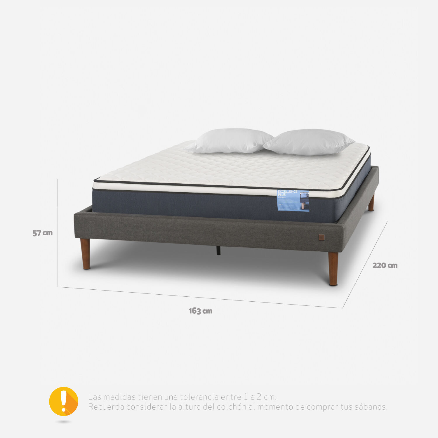 Cama Europea Curve 2 Plazas Excellence Plus + Almohadas