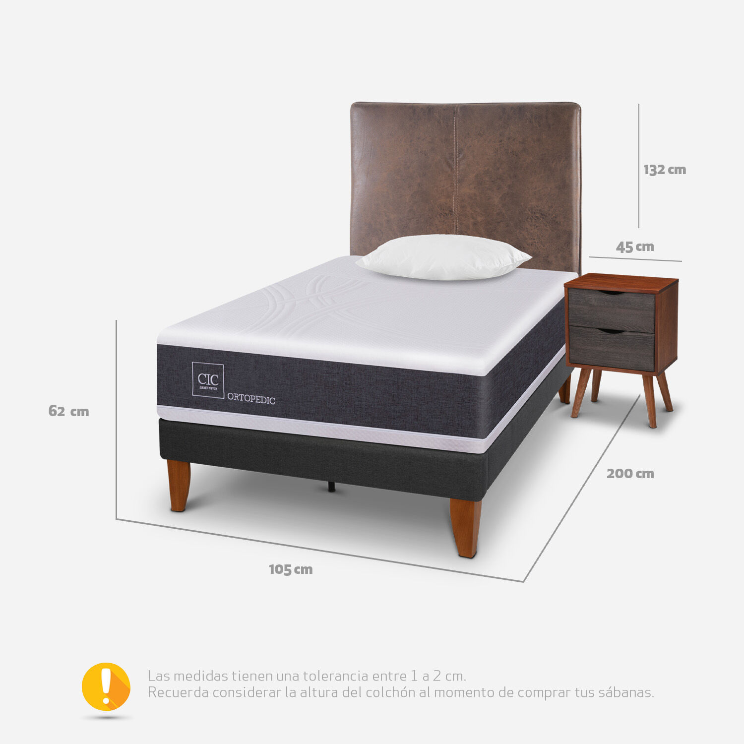 Cama Europea Curve 1,5 Plazas Ortopedic + Set Baker + Almohada Viscoel&aacute;stica