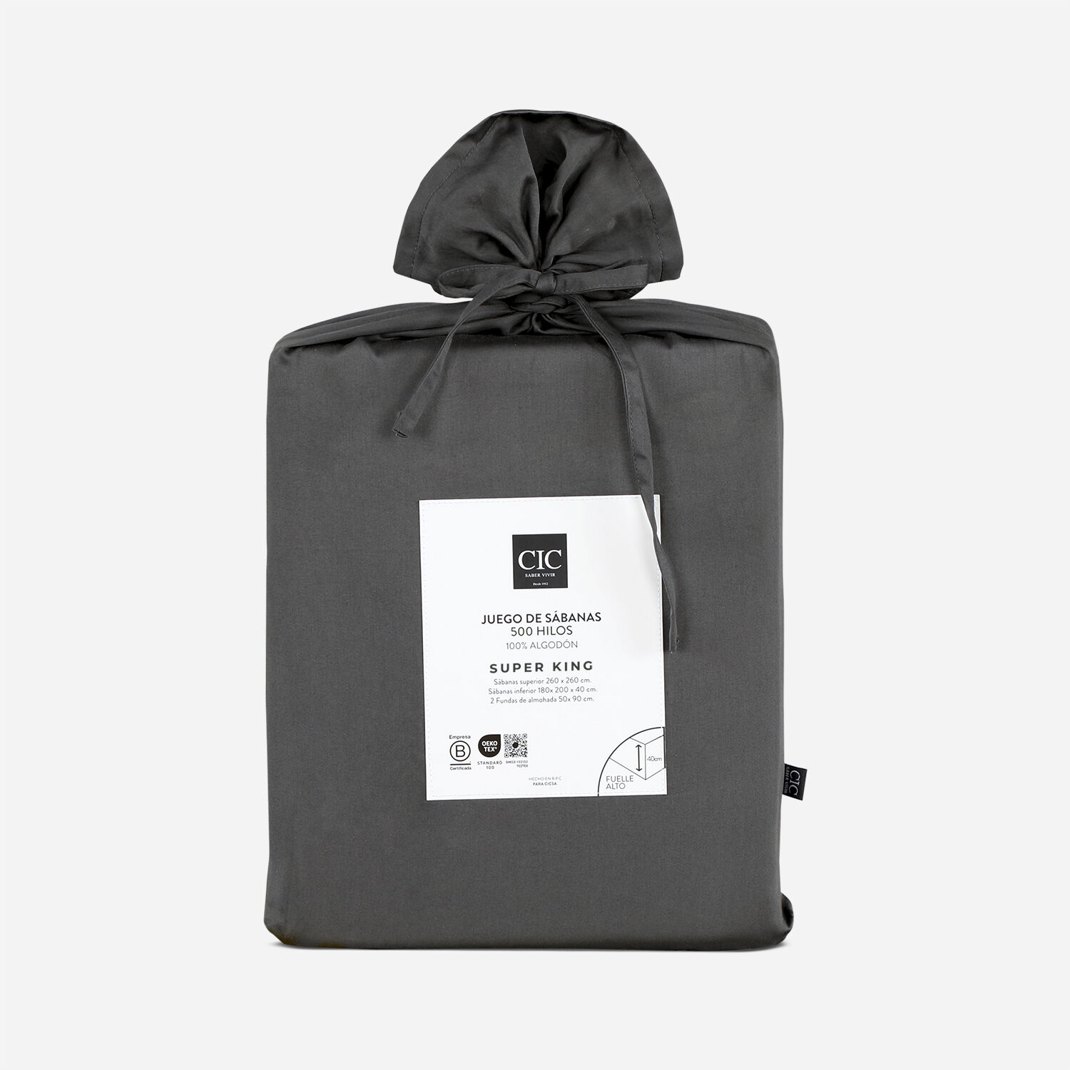 Sábanas Super King 500 Hilos Lisa Gris