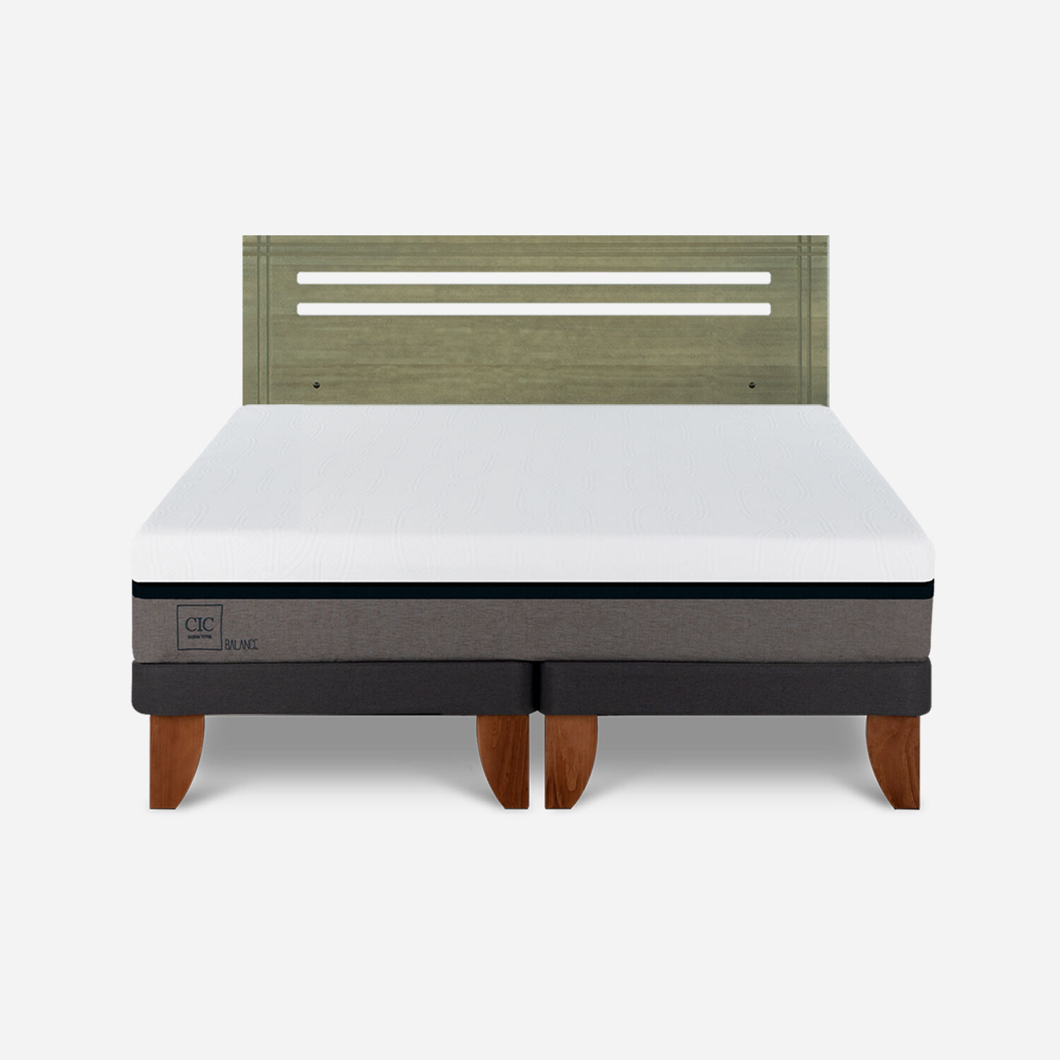 Cama Europea 2 Plazas Balance Base Dividida + Respaldo Múnich Olivo