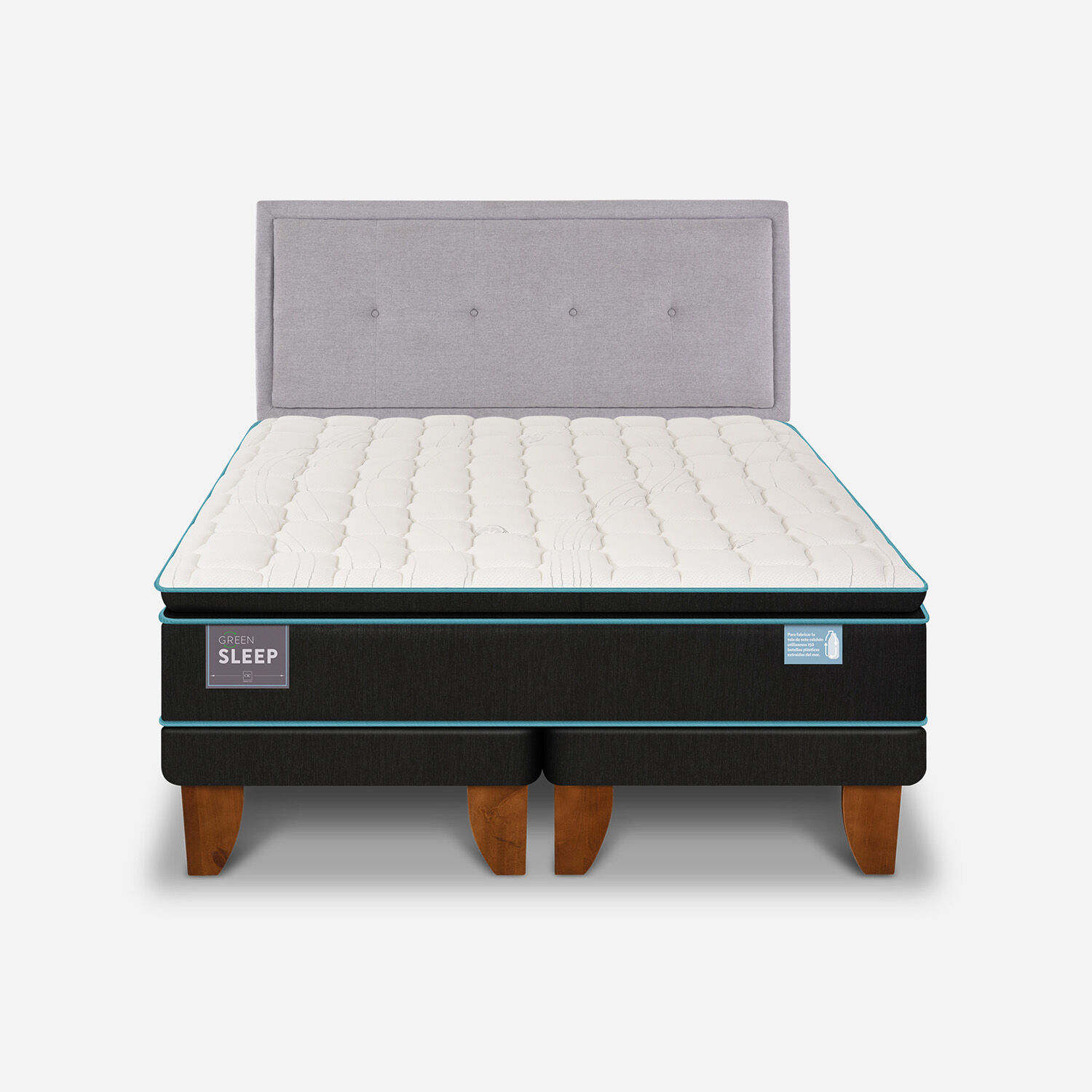 Cama Europea 2 Plazas Green Sleep Base Dividida + Respaldo Ganges