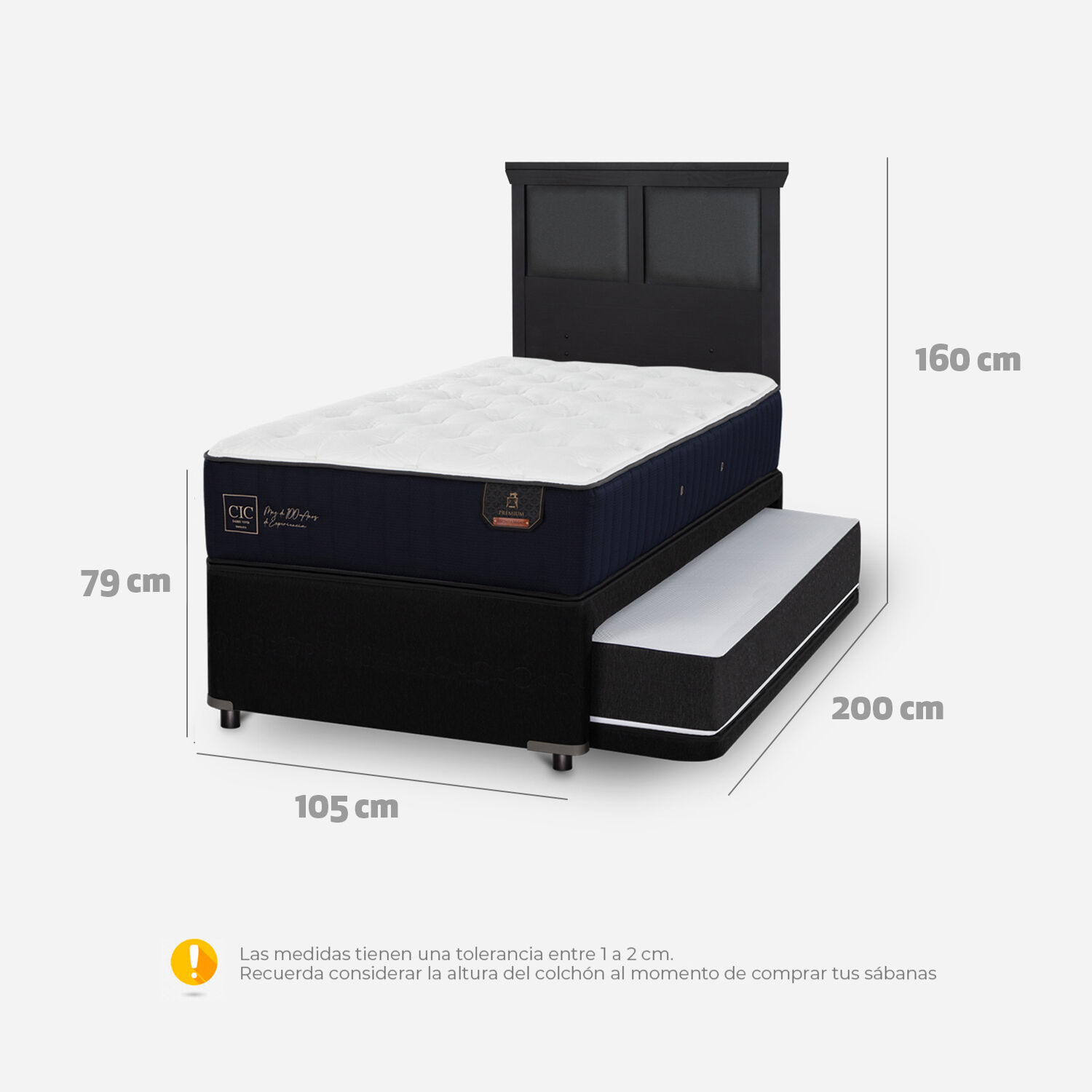 Cama Nido Diván Premium + Respaldo Torino Negro