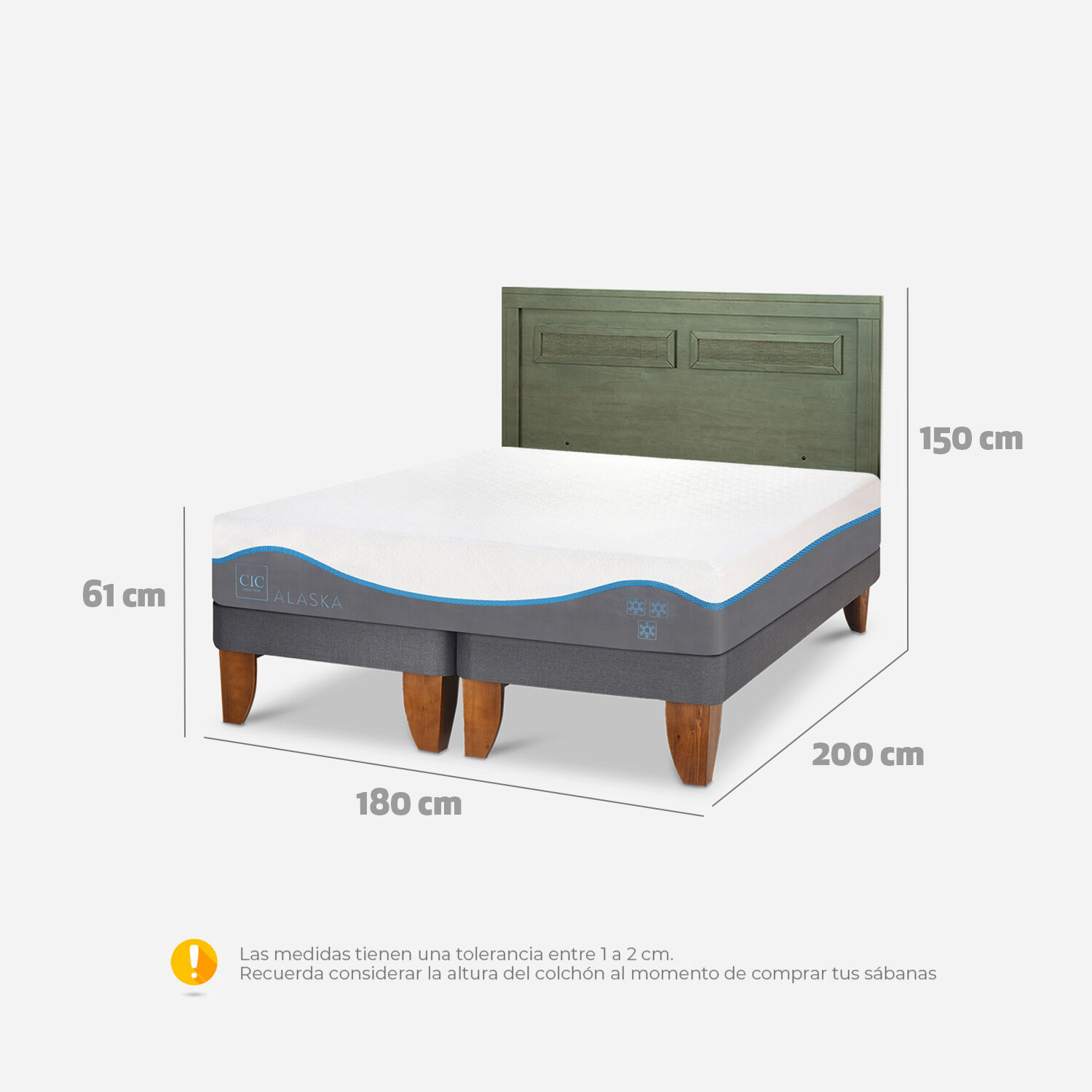 Cama Europea King Alaska + Respaldo Milán Olivo