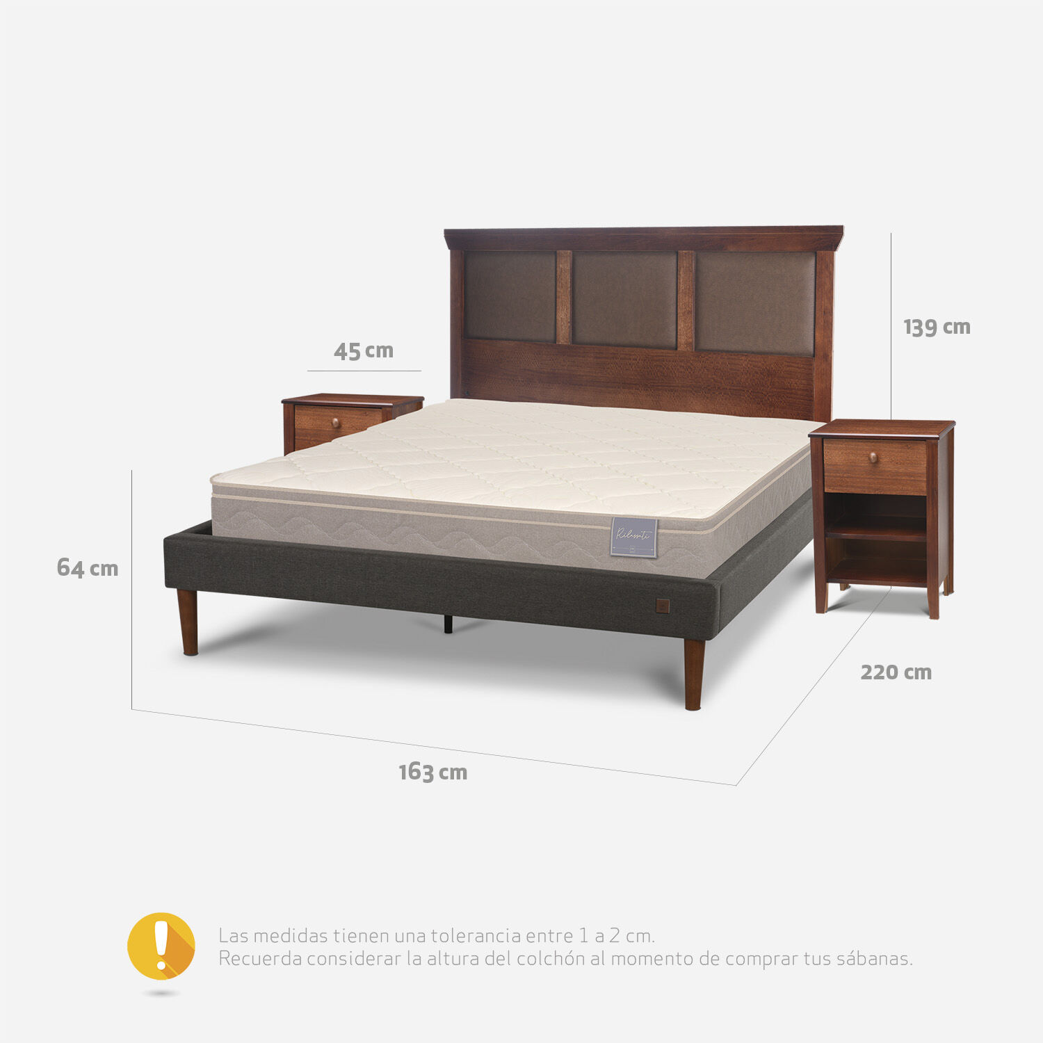 Cama Europea Curve 2 Plazas Rilassati + Set Torino Caramel