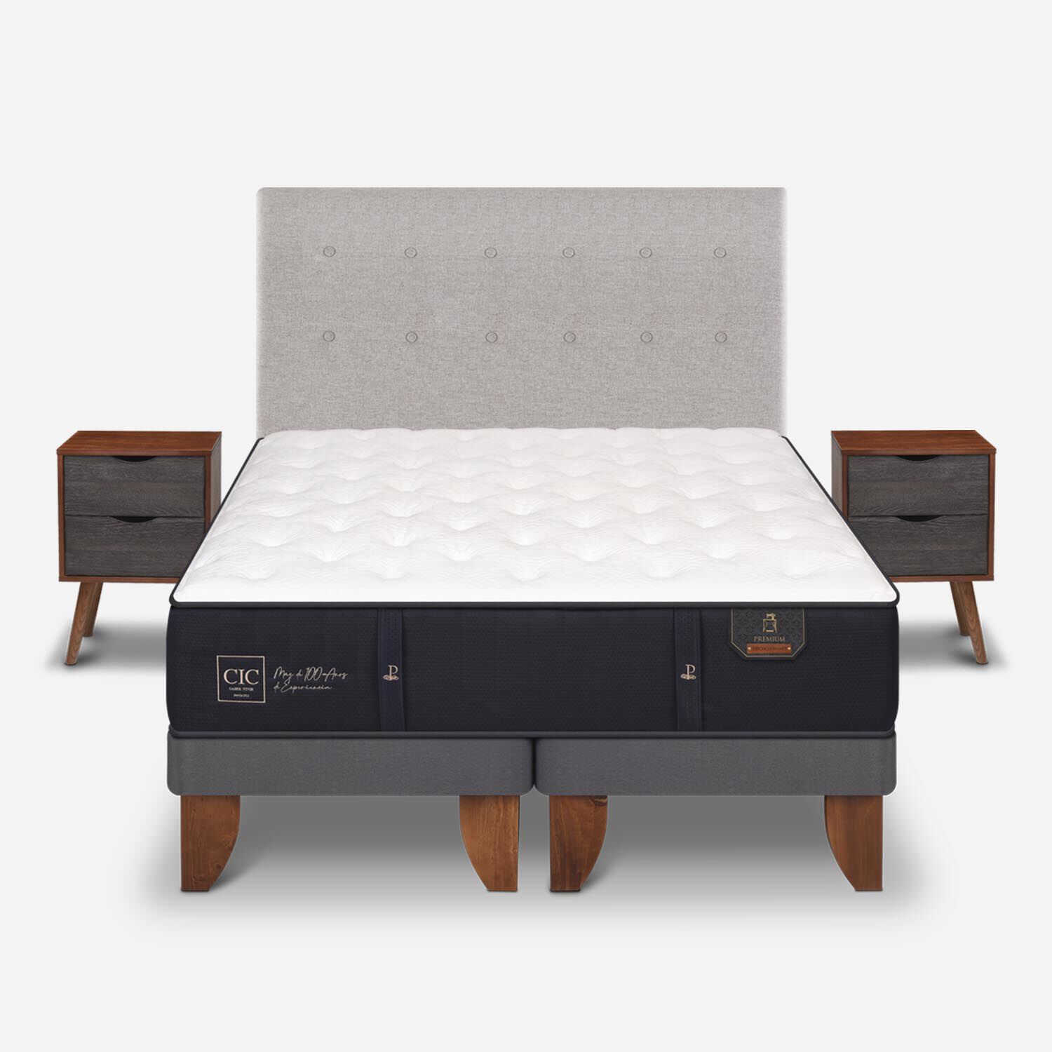 Cama Europea 2 Plazas Premium Base Dividida + Set Tigris