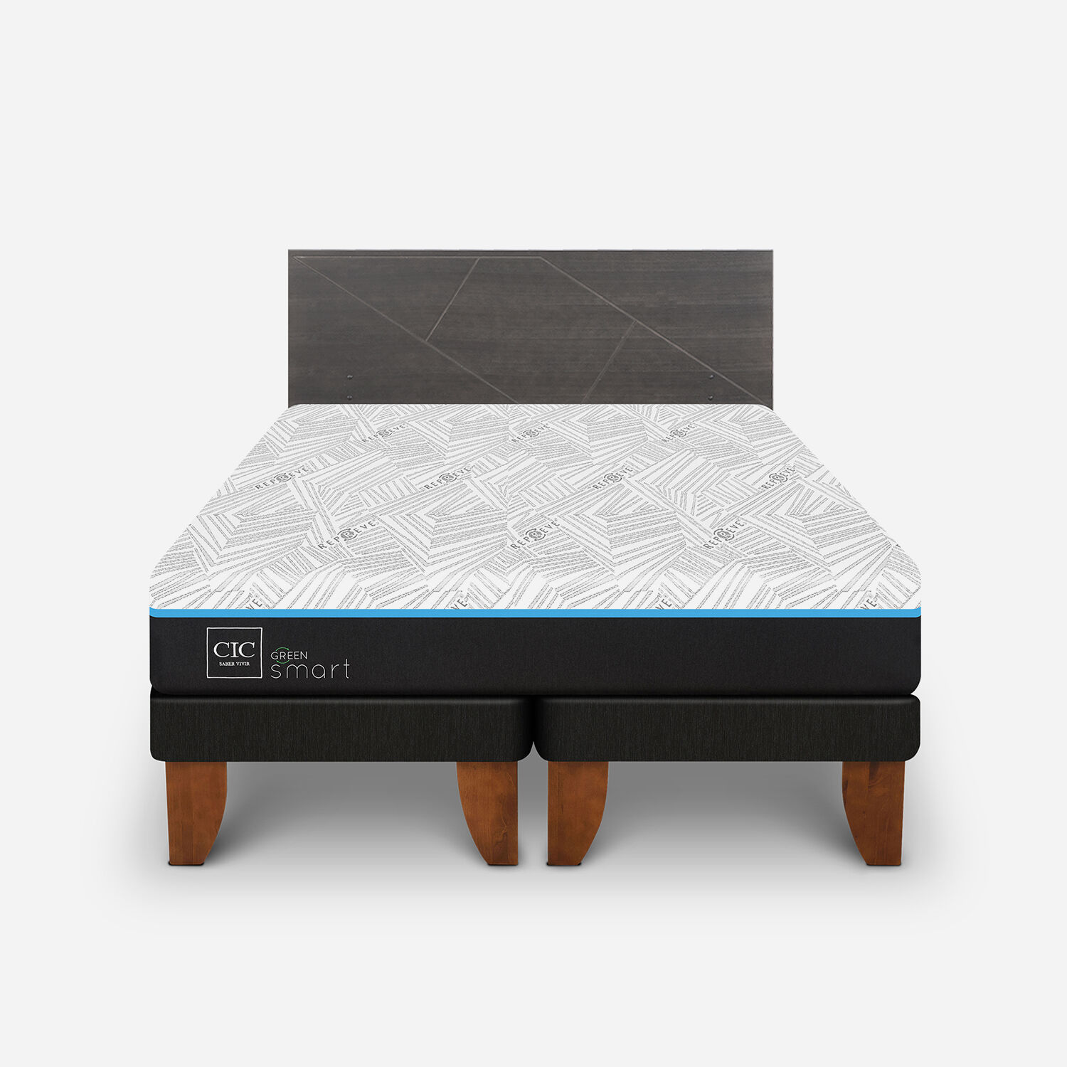 Cama Europea King Green Infinity Respaldo Villarrica Gris