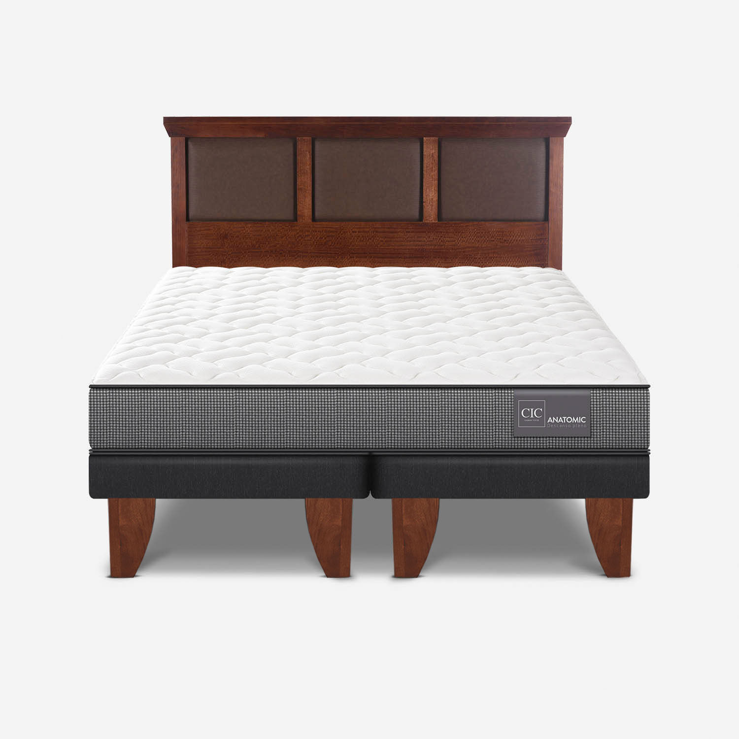 Cama Europea 2 Plazas Base Dividida Anatomic + Respaldo Torino Caramel