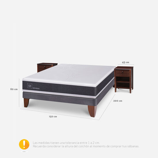 Cama Europea 2 Plazas Base Normal Ortopedic + Veladores Torino Choc