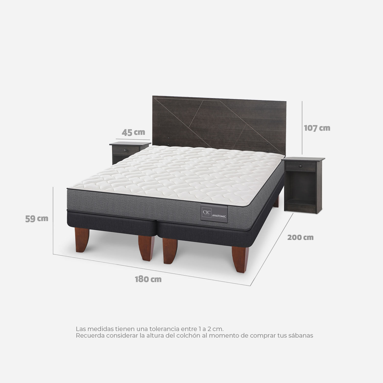 Cama Europea King Anatomic + Set Villarrica Gris