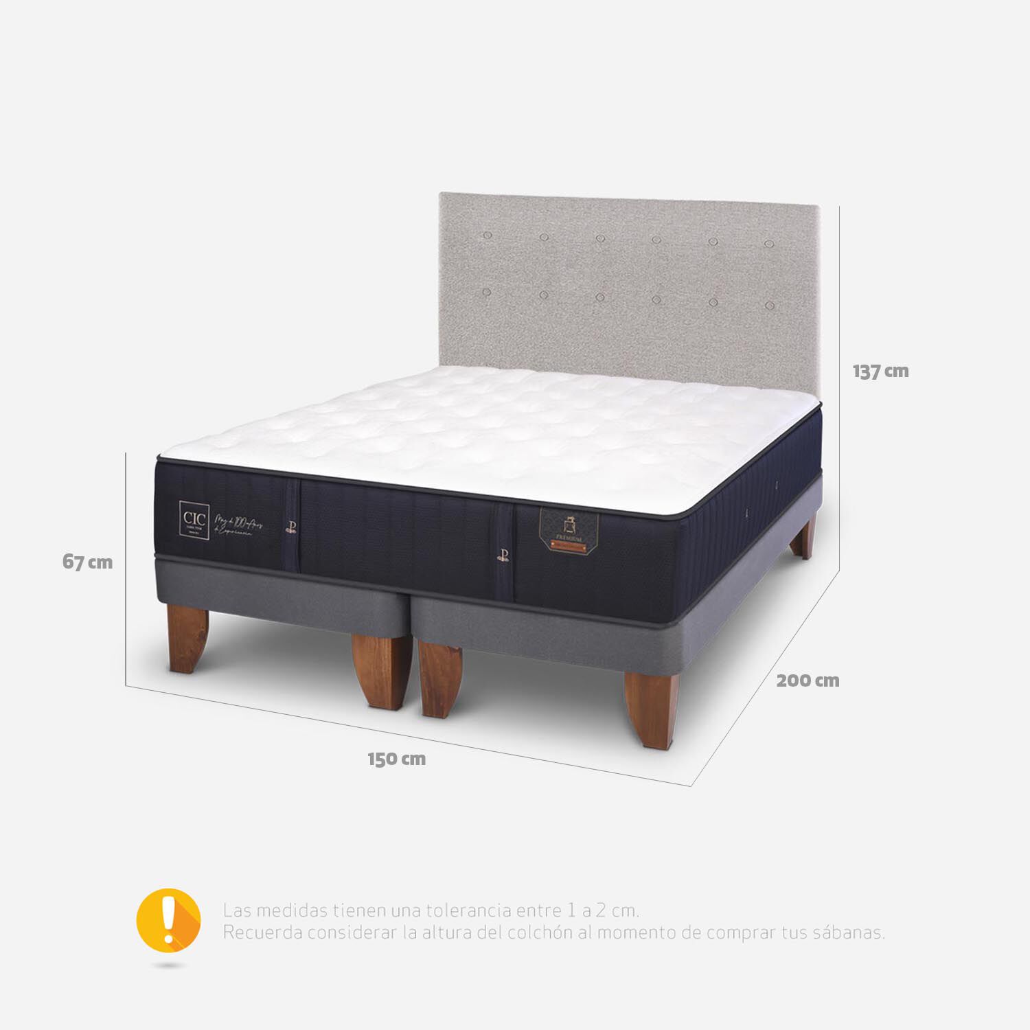 Cama Europea 2 Plazas Premium Base Dividida + Respaldo Tigris