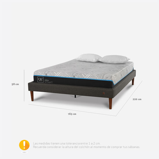Cama Europea Curve 2 Plazas Smart Green + Almohadas