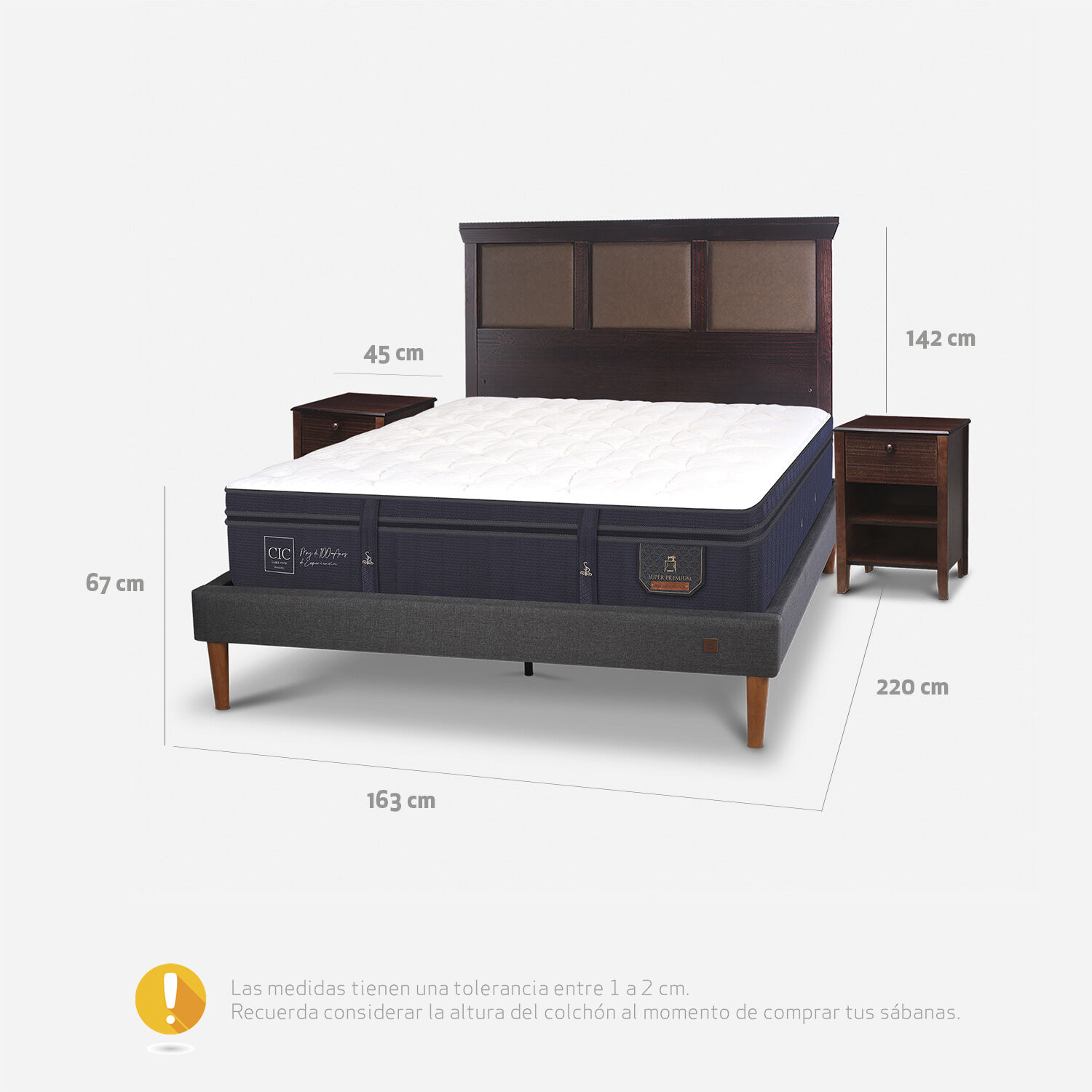Cama Europea Curve 2 Plazas Super Premium + Set Torino Chocolate