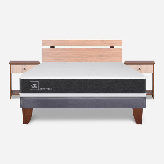 Cama Europea 2 Plazas Ortopedic Base Normal + Set Olmo