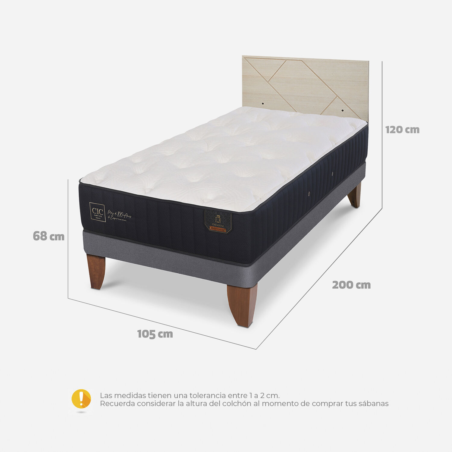 Cama Europea 1,5 Plazas Premium + Respaldo Villarrica Alpino