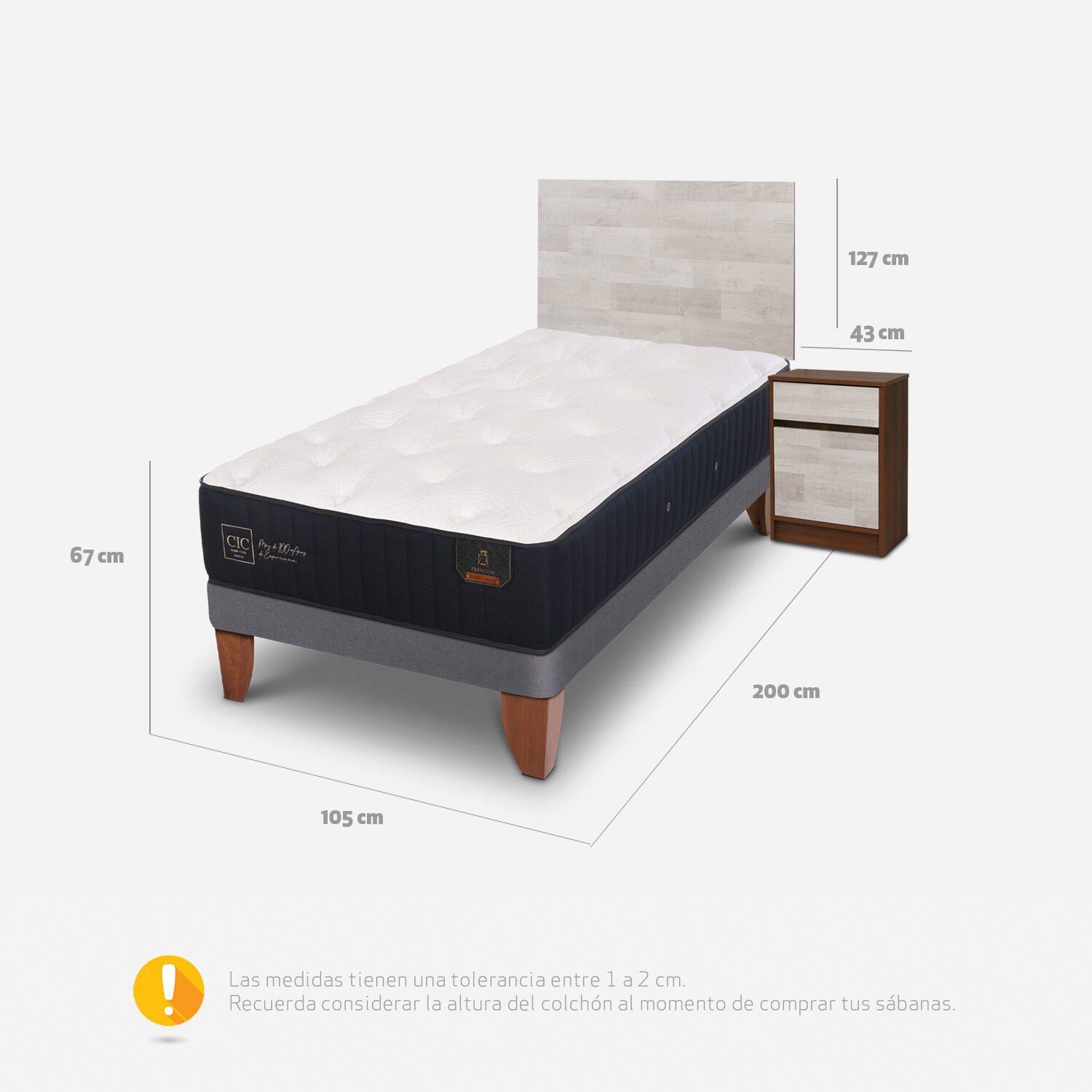 Cama Europea 1,5 Plazas Premium + Set Legno
