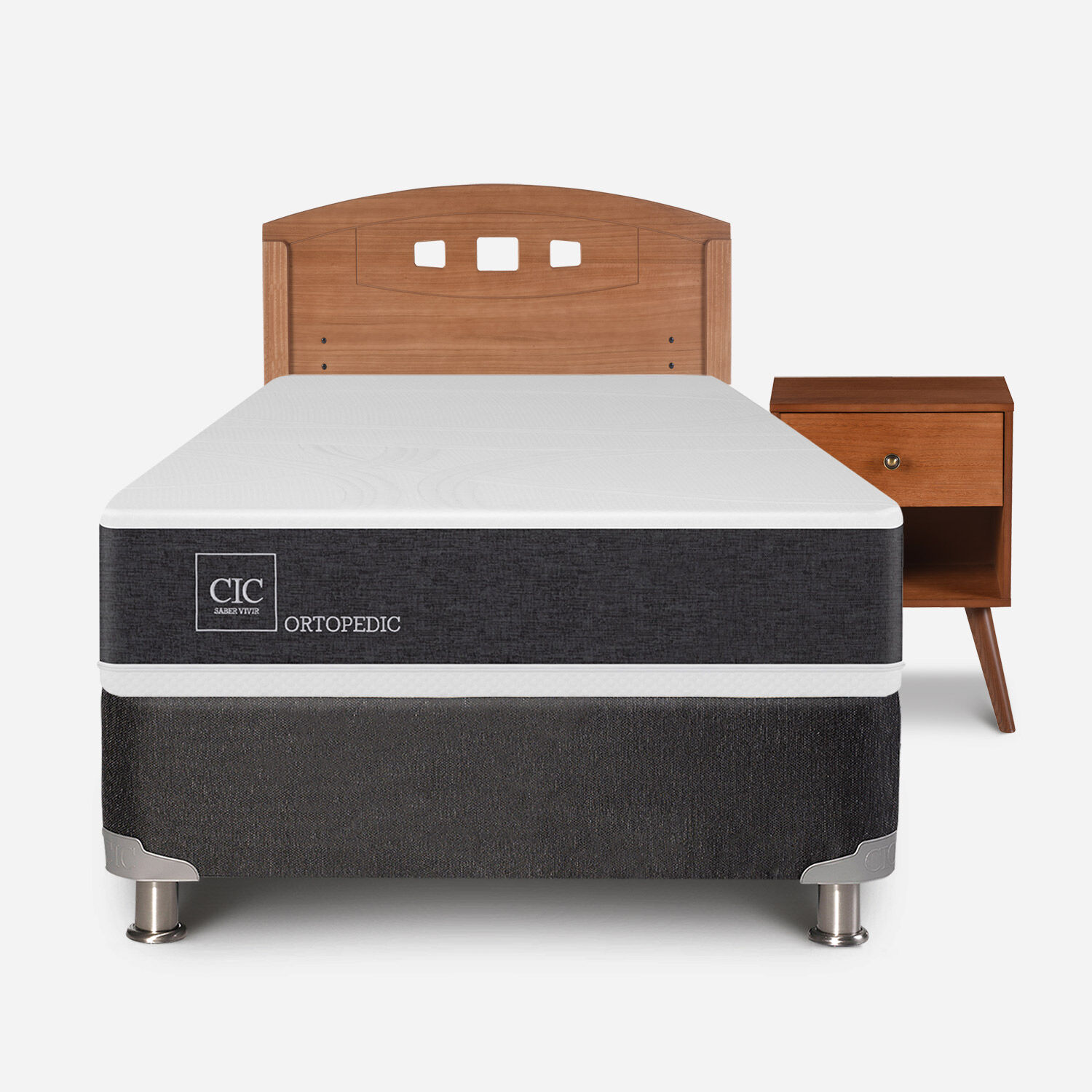 Box Spring 1,5 Plazas Ortopedic 5 Zonas + Set Gales Caramel