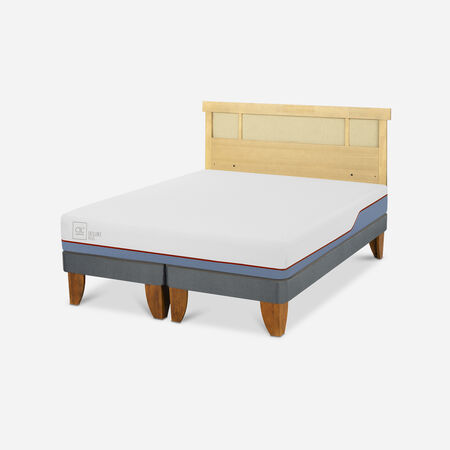 Cama Europea 2 Plazas Excellence Plus Base Dividida + Respaldo Dubl&iacute;n Mostaza
