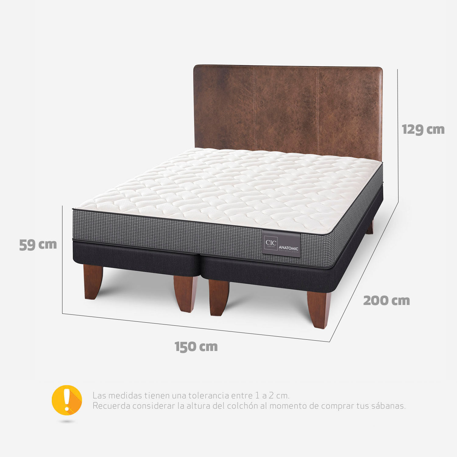 Cama Europea 2 Plazas Anatomic + Respaldo Baker