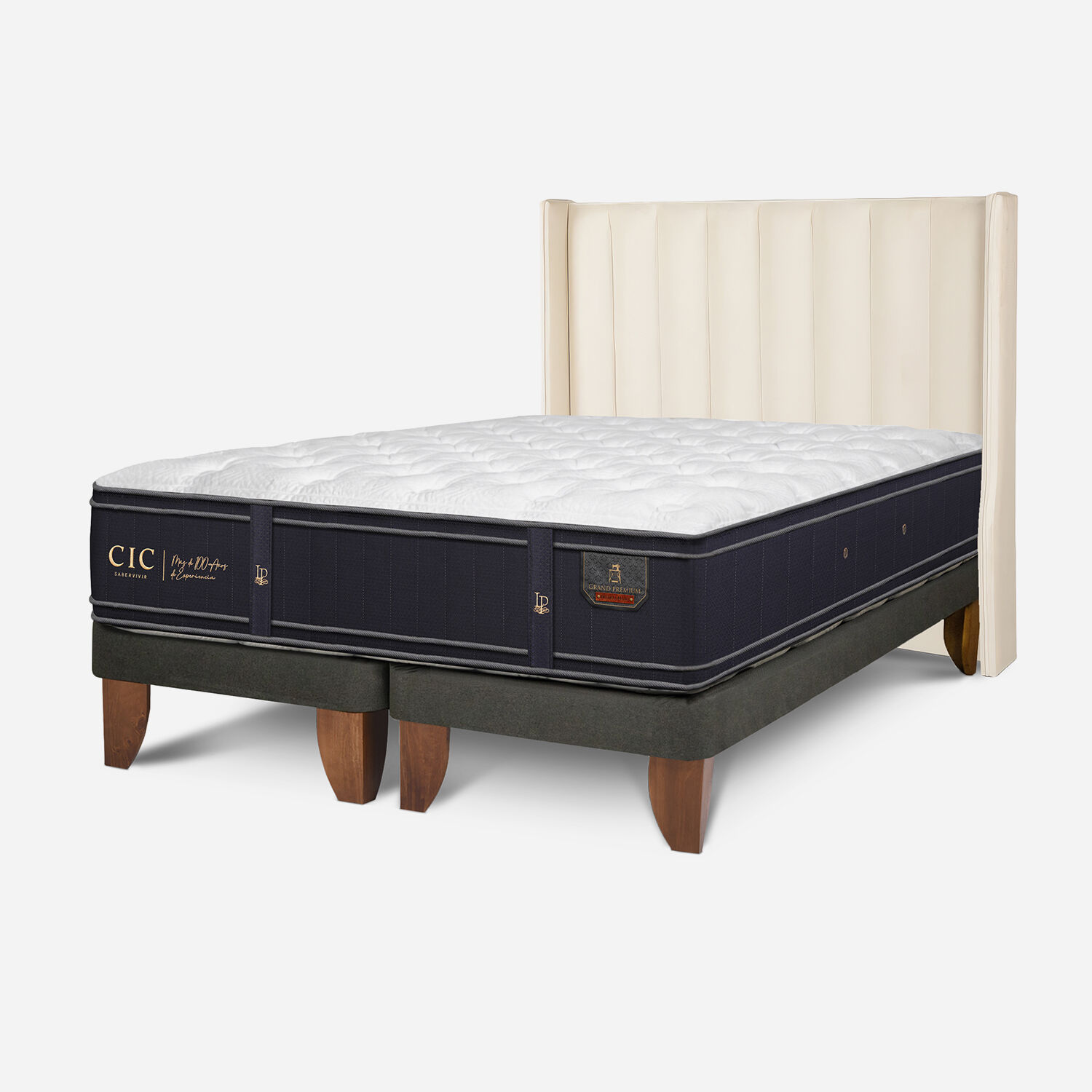 Cama Europea 2 Plazas Grand Premium Base Dividida + Respaldo Panaro
