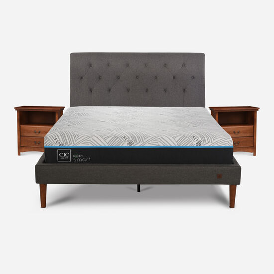 Cama Europea Curve 2 Plazas Smart Green + Set Kavery
