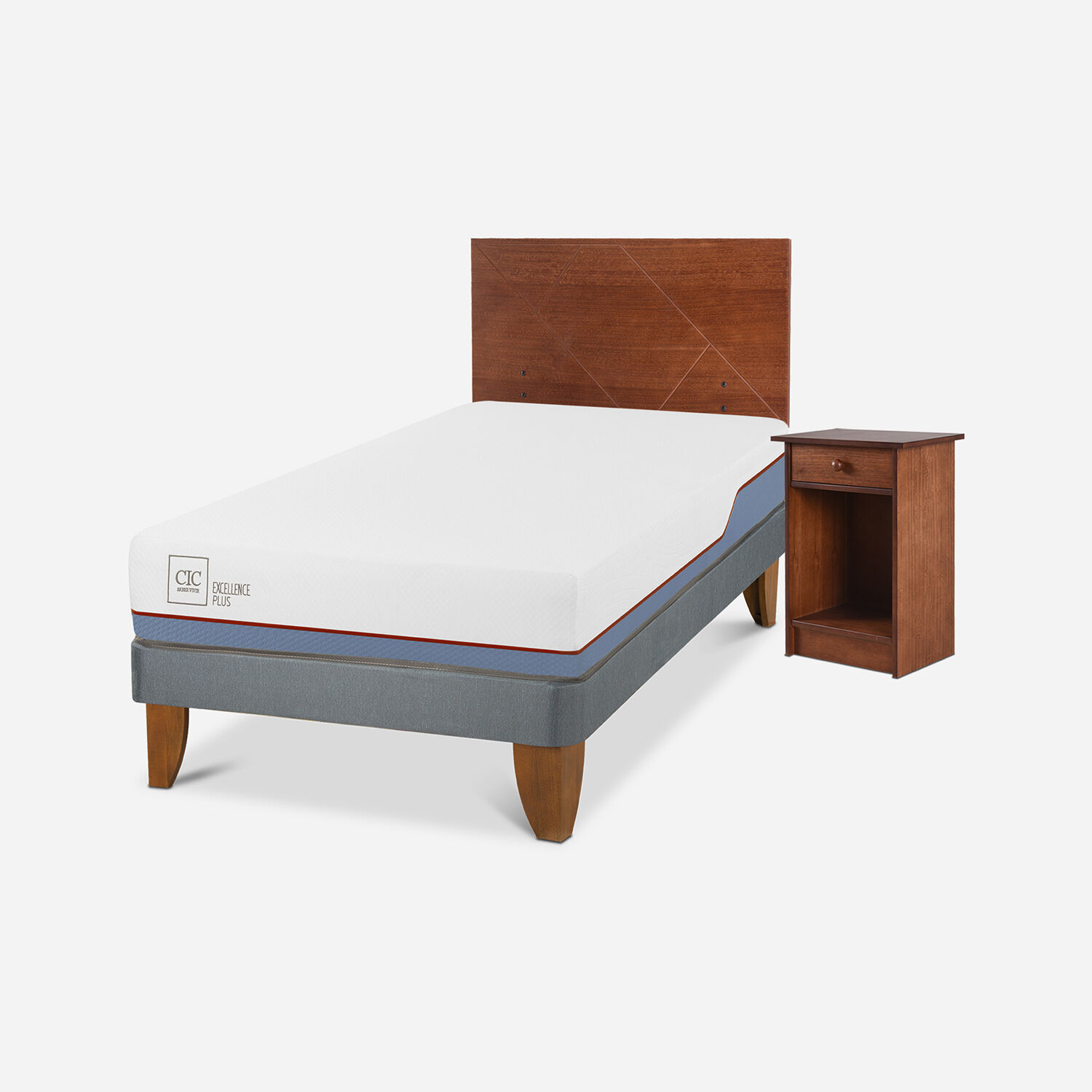 Cama Europea 1.5 Plazas Excellence Plus + Set Villarrica