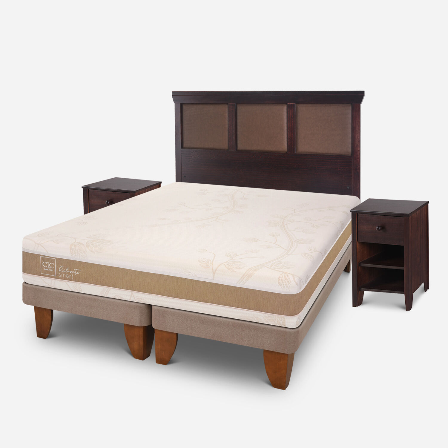 Cama Europea 2 Plazas Rilassati Infinity Base Dividida + Set Torino Chocolate