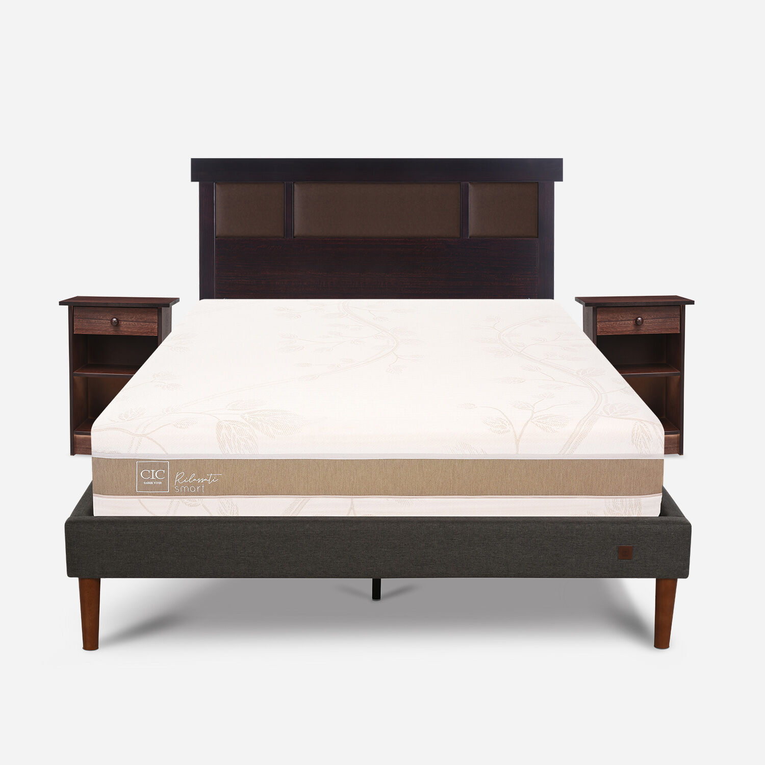 Cama Europea Curve 2 Plazas Rilassati Smart + Set New Dublín Choc
