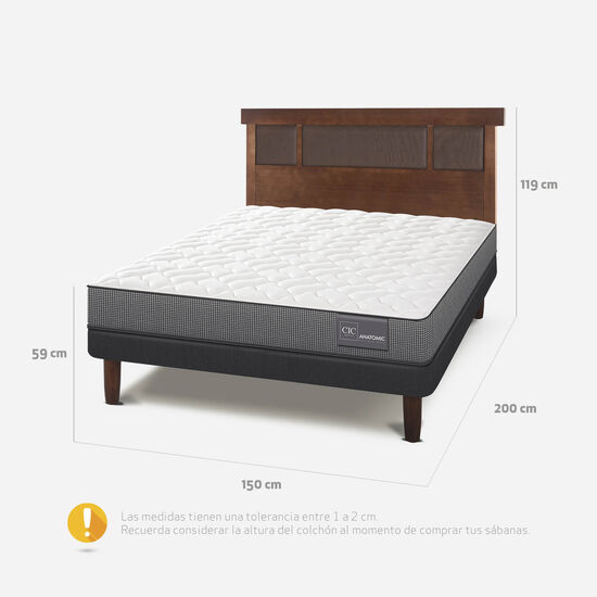 Cama Europea 2 Plazas Base Normal Anatomic + Respaldo Dublín Caramel