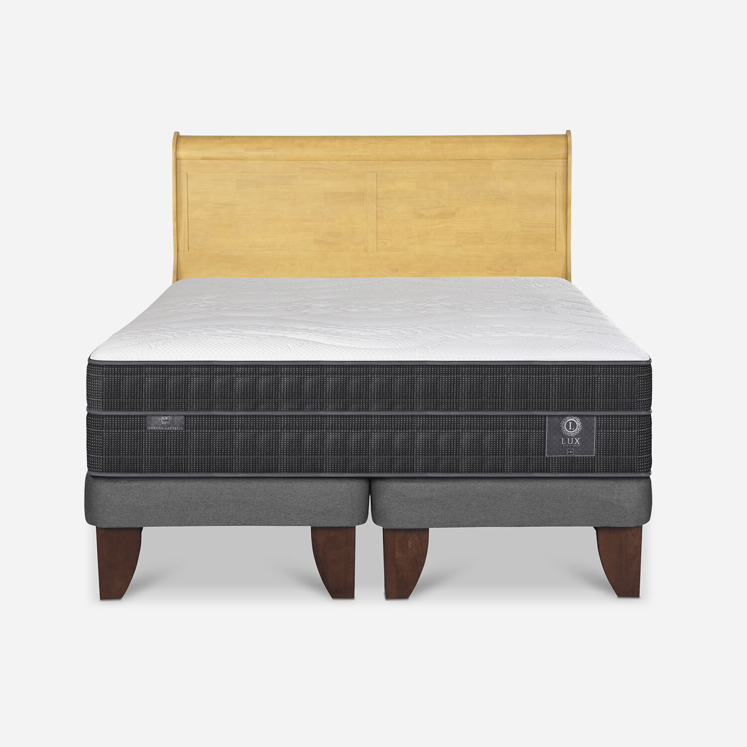 Cama Europea 2 Plazas Lux Base Dividida + Respaldo Miró Mostaza
