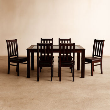 Comedor de Vidrio 6 Sillas &Ntilde;uble Chocolate - Caf&eacute;