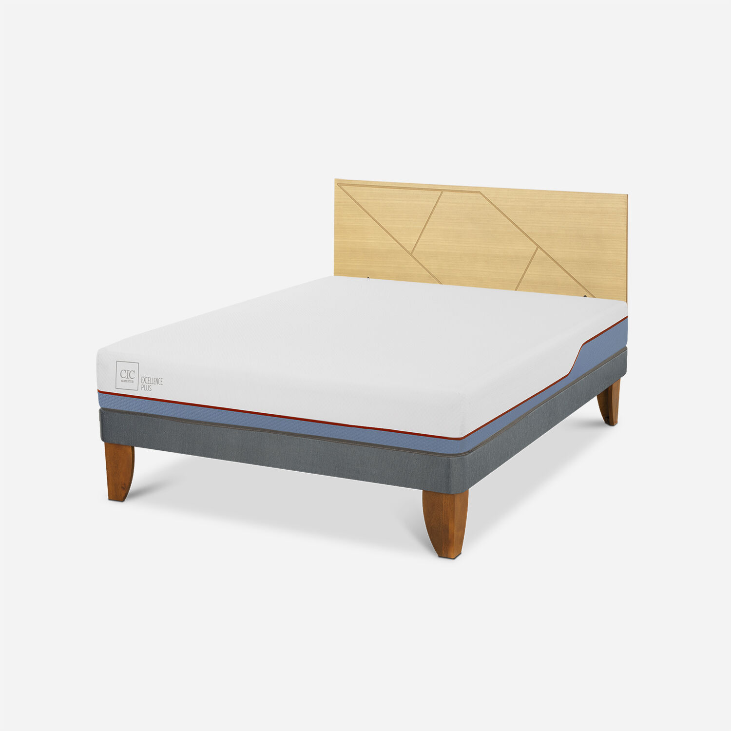 Cama Europea 2 Plazas Excellence Plus Base Normal + Respaldo Villarrica Mostaza