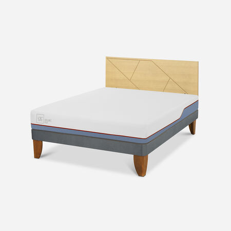 Cama Europea 2 Plazas Excellence Plus Base Normal + Respaldo Villarrica Mostaza