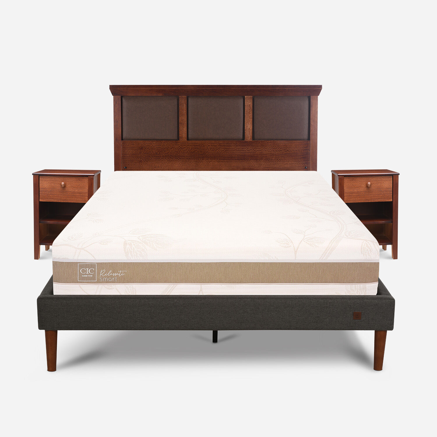 Cama Europea Curve 2 Plazas Rilassati Infinity + Set Torino Caramel