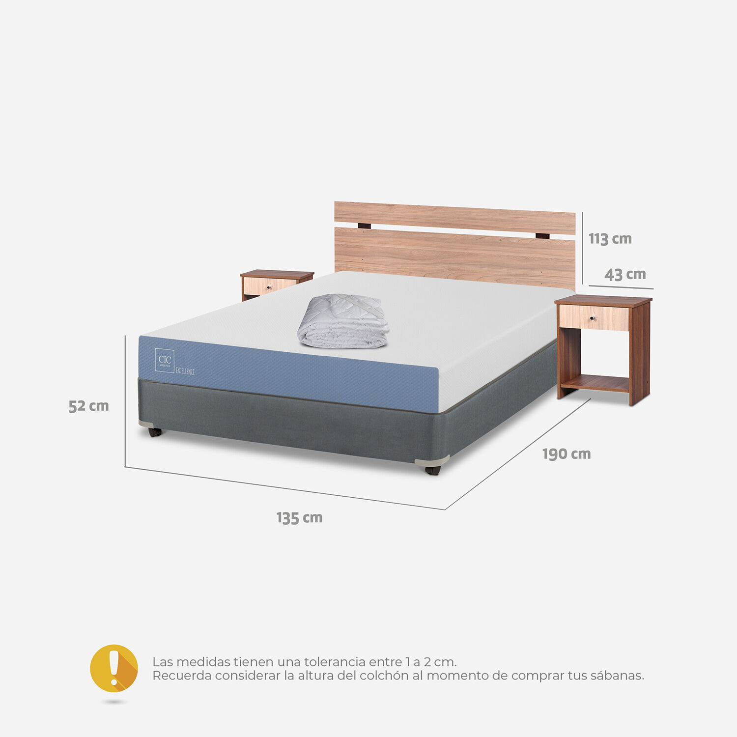 Cama Americana Full Excellence + Set Olmo + Plumón