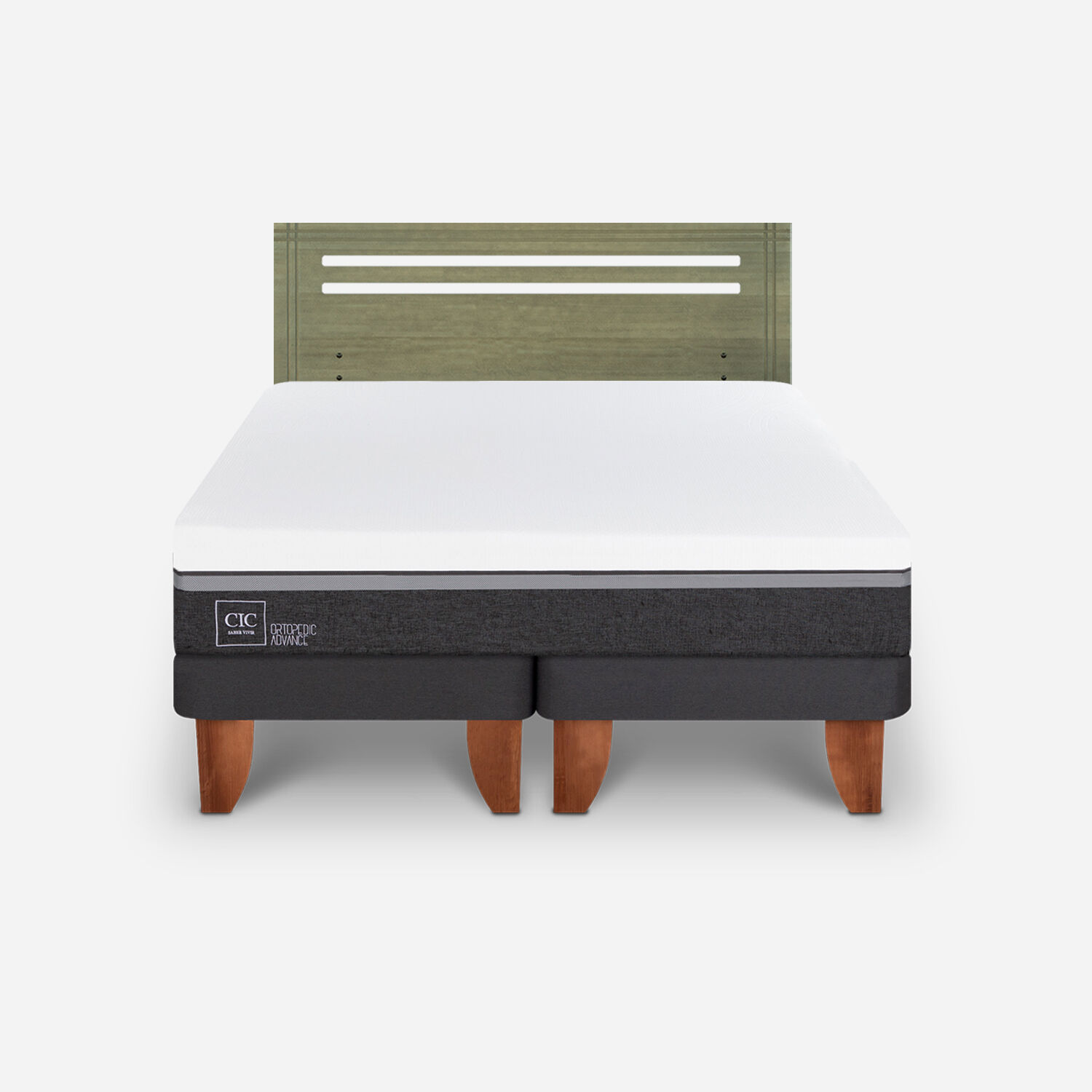 Cama Europea 2 Plazas Ortopedic Advance Base Dividida + Respaldo Múnich Olivo