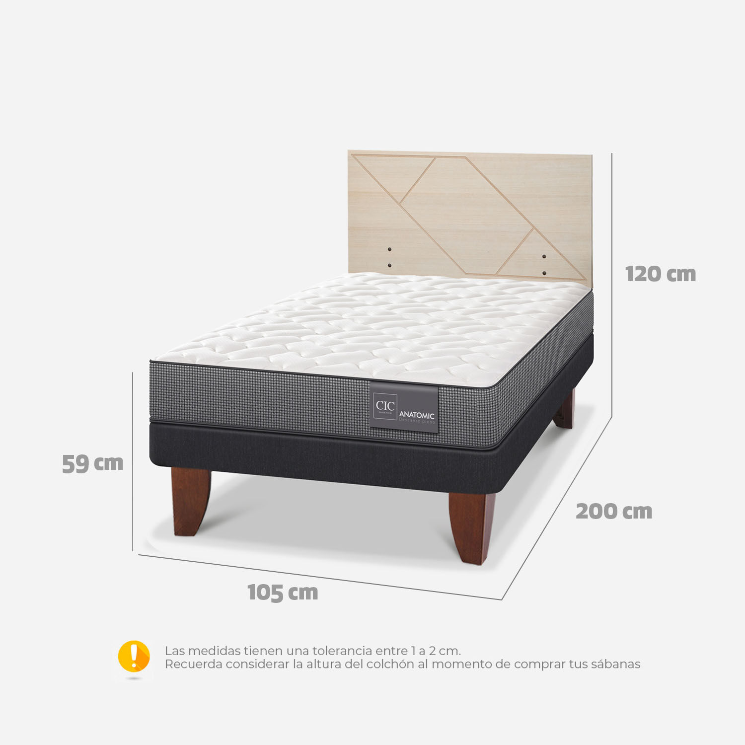 Cama Europea 1,5 Plazas Anatomic + Respaldo Villarrica Alpino