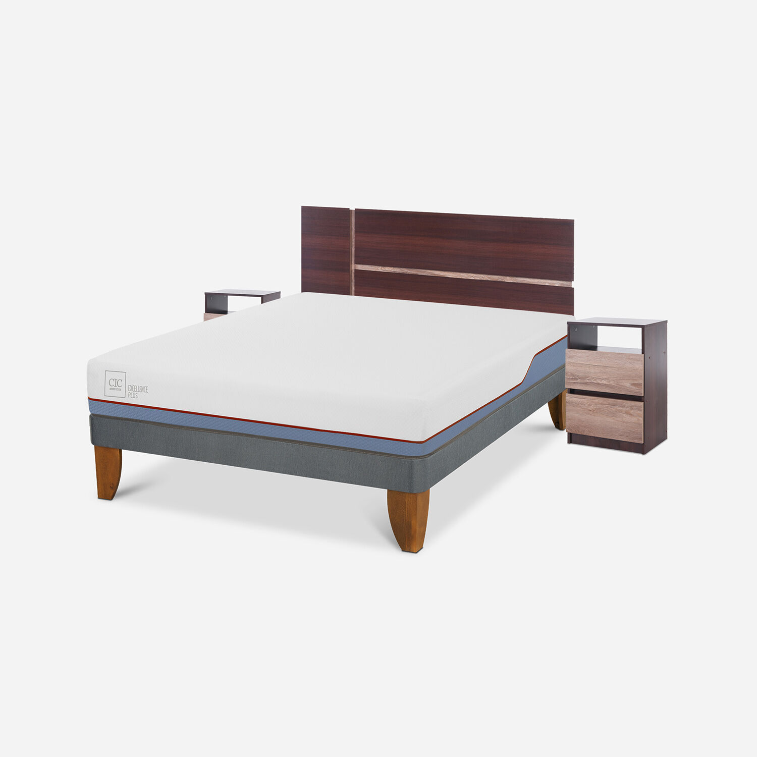 Cama Europea 2 Plazas Excellence Plus Base Normal + Set Enio