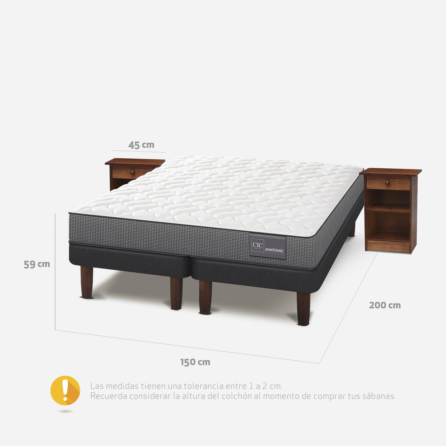 Cama Europea 2 Plazas Base Dividida Anatomic + Veladores Dublín Caramel