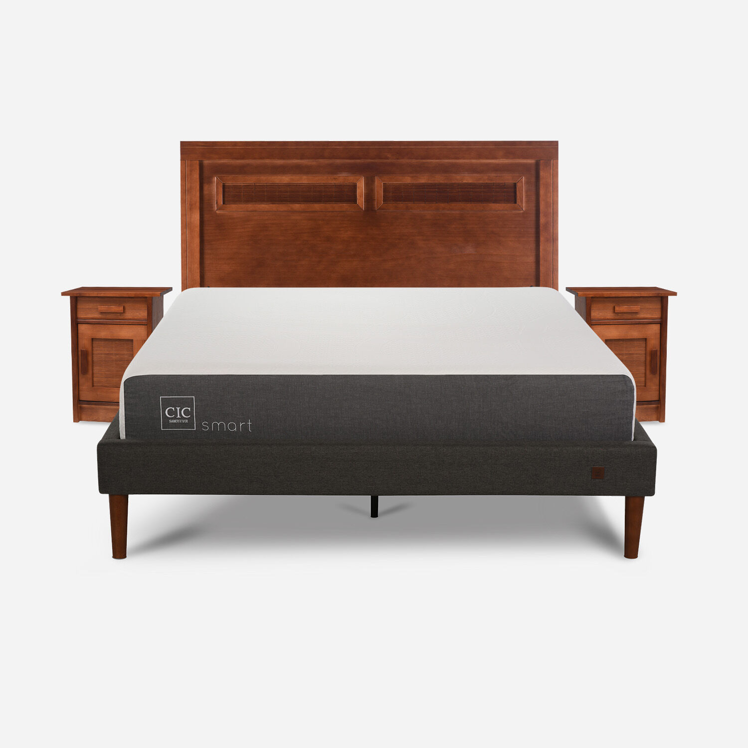 Cama Europea Curve 2 Plazas Smart + Set Mil&aacute;n Caramel