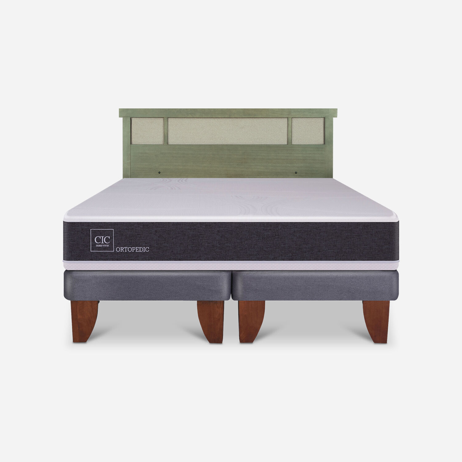 Cama Europea 2 Plazas Ortopedic Base Dividida + Respaldo Dubl&iacute;n Olivo