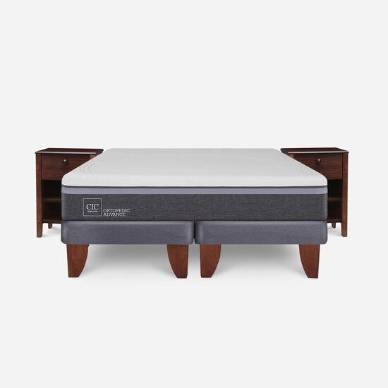 Cama Europea 2 Plazas Base Dividida Ortopedic Advance + Veladores Torino Choc