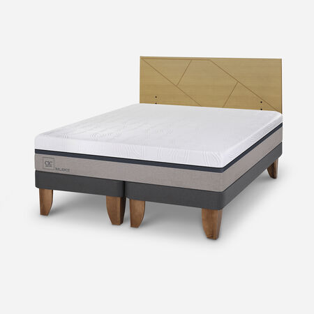 Cama Europea 2 Plazas Balance Base Dividida + Respaldo Villarrica Mostaza